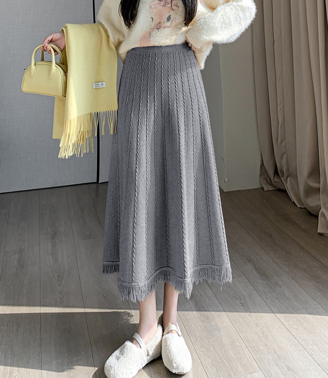 Winter twist big skirt high waist A-line tassels skirt