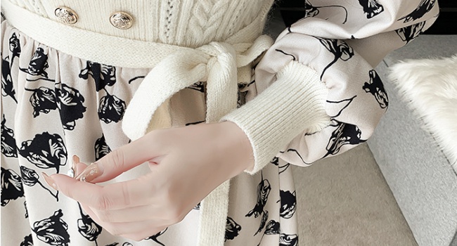 Pseudo-two slim autumn and winter frenum knitwear dress