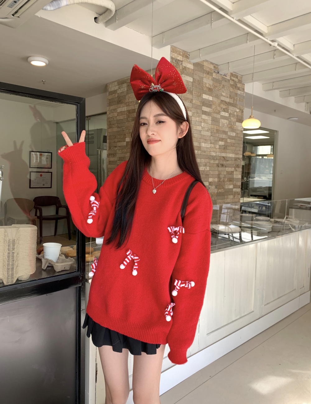 Lazy tender doll collar sweater christmas sweet tops