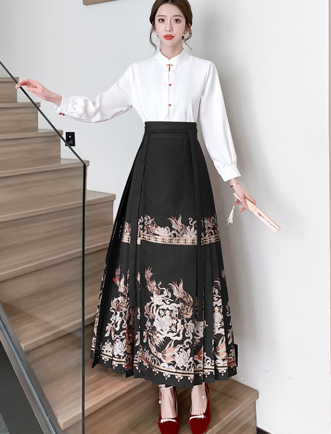 Collocation black skirt tops a set for women