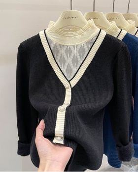 Splice thick bottoming shirt plus velvet sweater for women