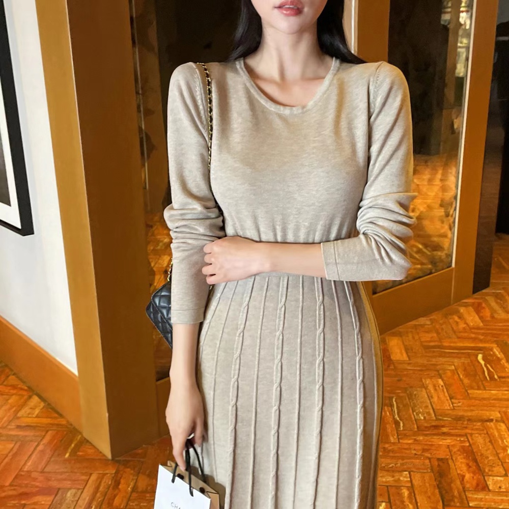 Korean style knitted France style pinched waist dress