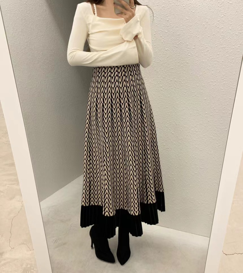 High waist knitted long skirt Korean style skirt