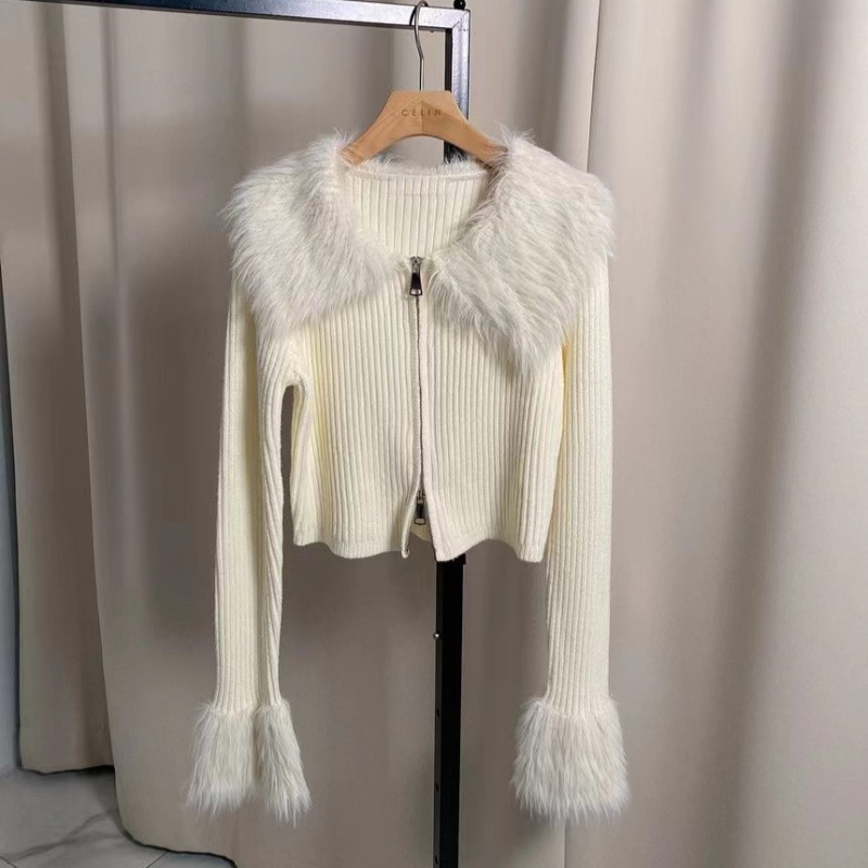 Splice niche zip sweater slim long sleeve Korean style coat