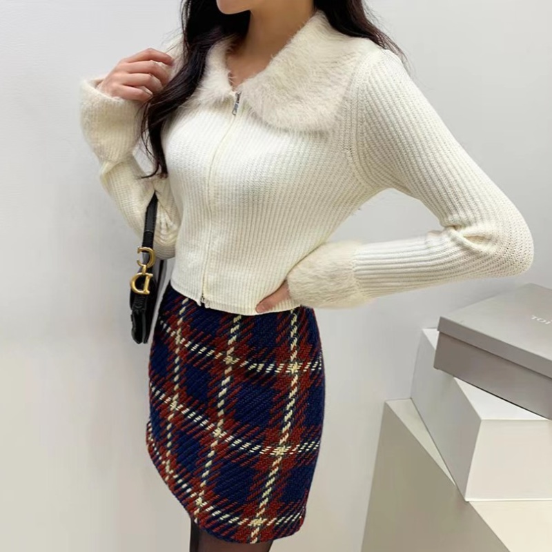 Splice niche zip sweater slim long sleeve Korean style coat