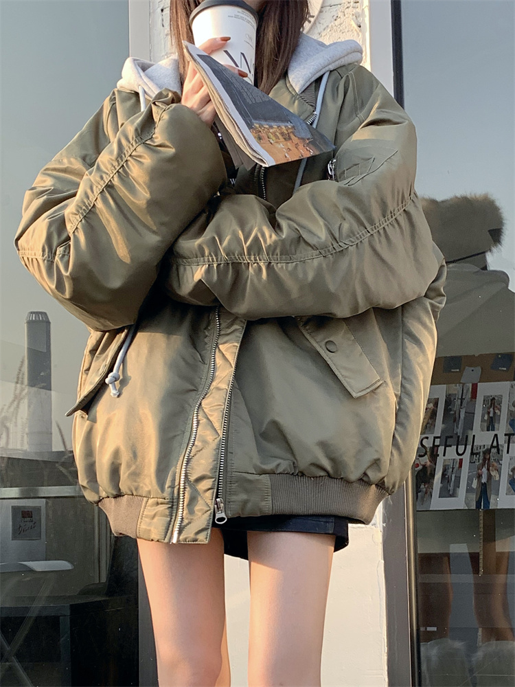 Winter hooded Pseudo-two coat thermal long sleeve cotton coat
