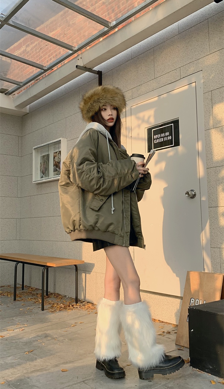 Winter hooded Pseudo-two coat thermal long sleeve cotton coat