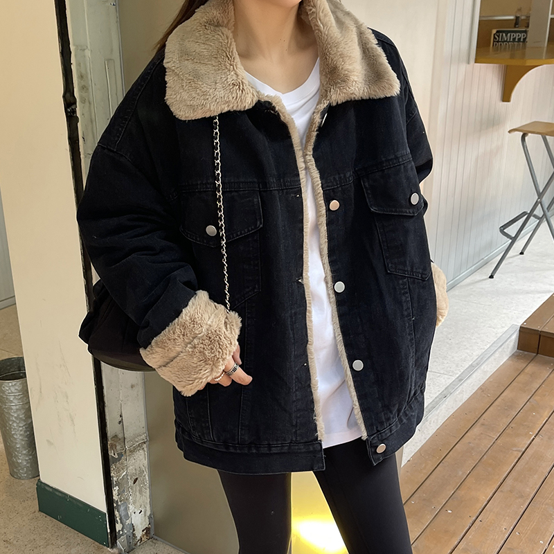 Korean style thick student jacket loose denim coat