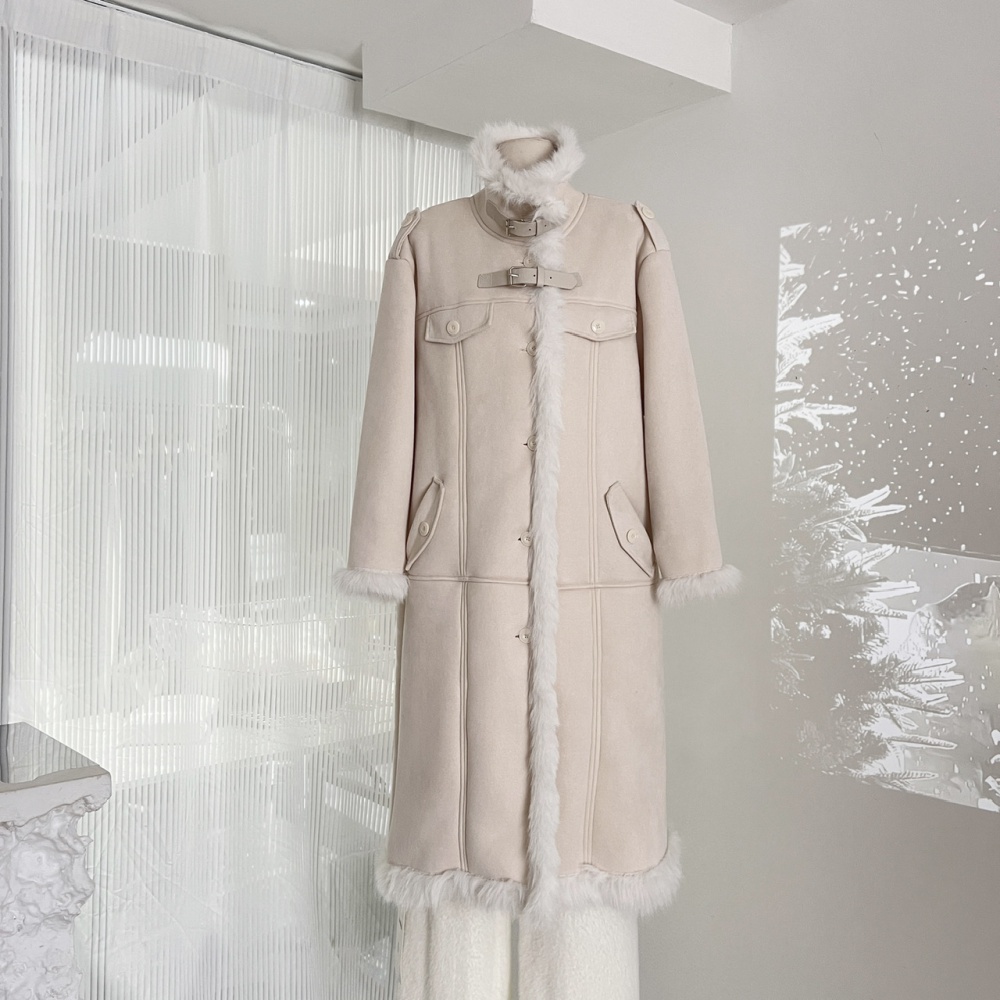 White winter overcoat splice lamb fur fur coat