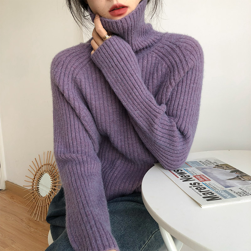 High collar autumn and winter tops thick sweater for women