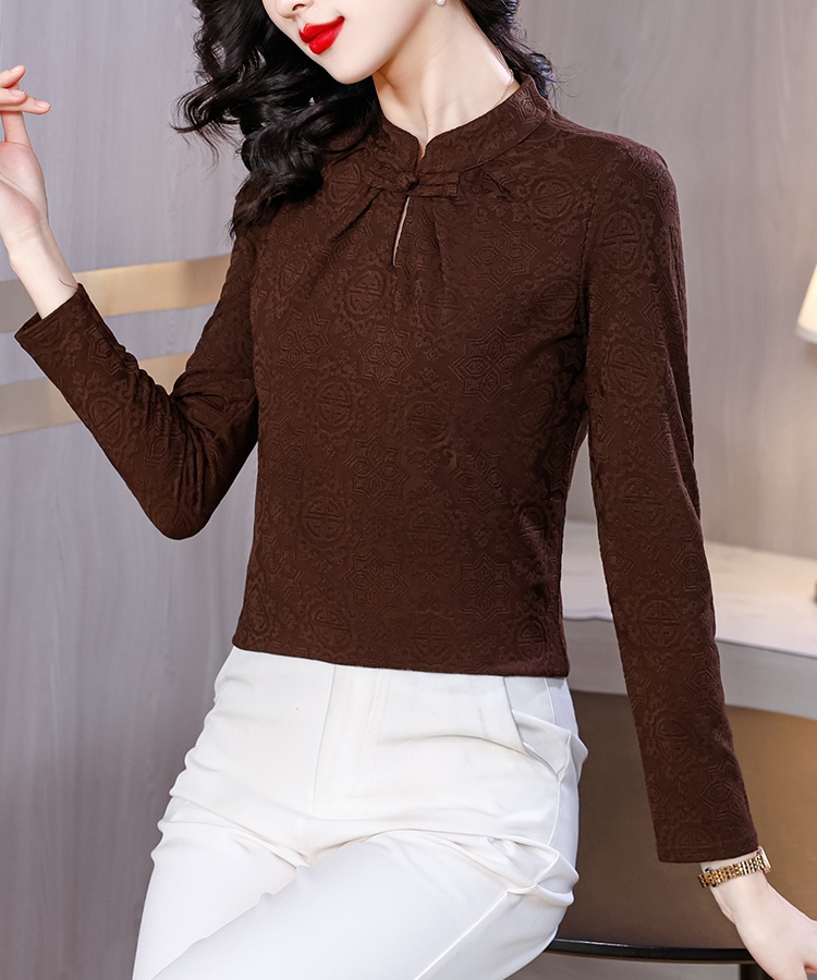 Long sleeve cstand collar shirt slim tops for women