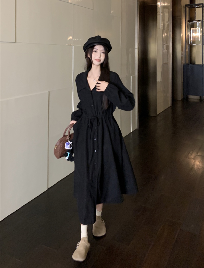 Long sleeve slim pinched waist autumn and winter dress