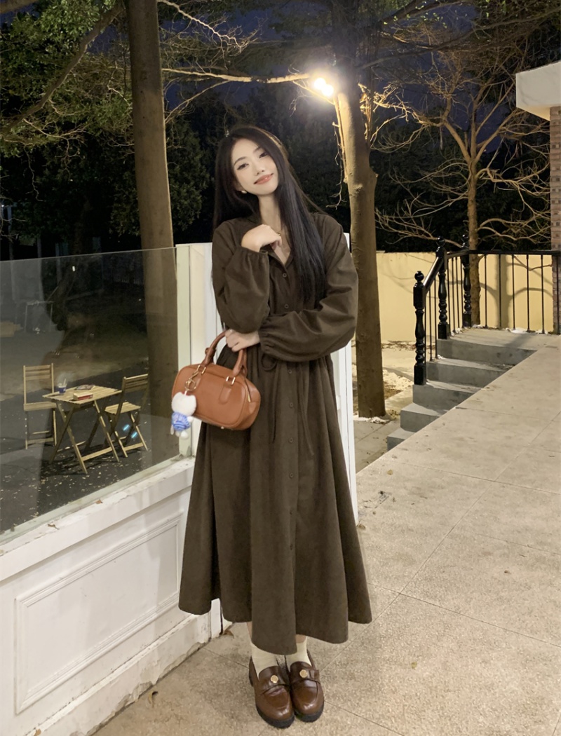 Long sleeve slim pinched waist autumn and winter dress