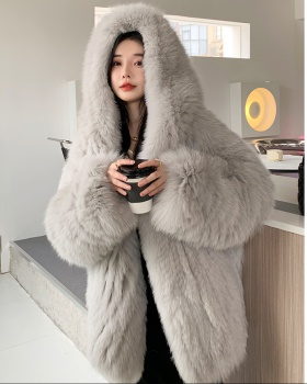 Big white bear coat thick fox fur fur coat