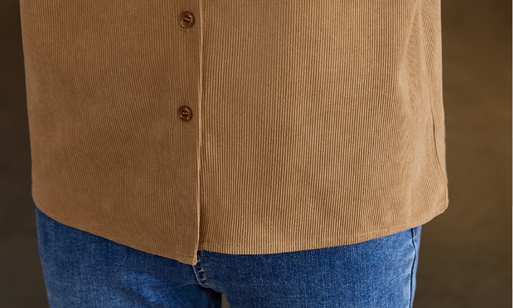 Double corduroy long sleeve contrast color collar shirt
