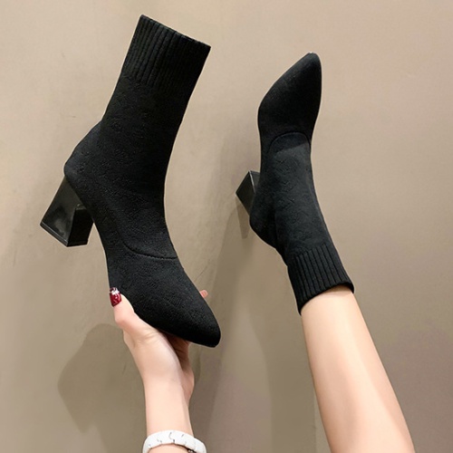 Elasticity pointed high-heeled thick boots