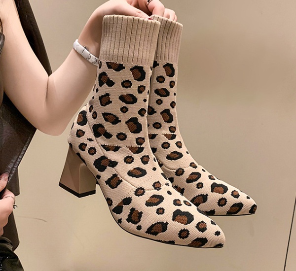 Elasticity pointed high-heeled thick boots