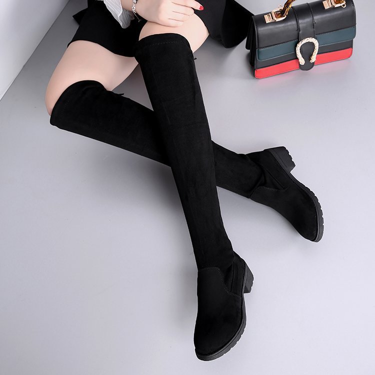 Autumn and winter elasticity middle-heel cozy thigh boots