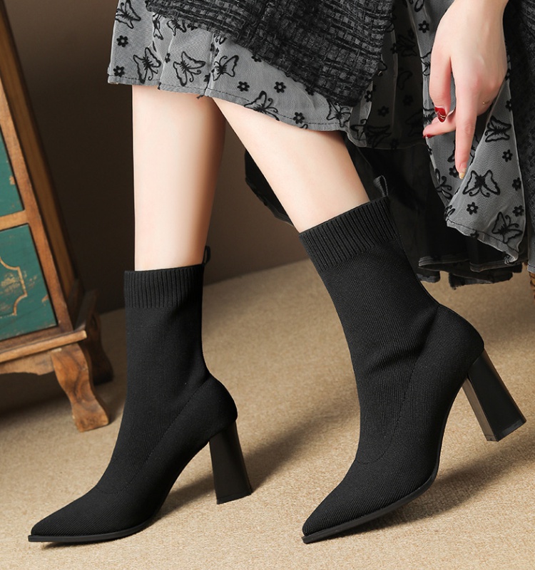 Knitted spring and autumn boots thick short boots for women
