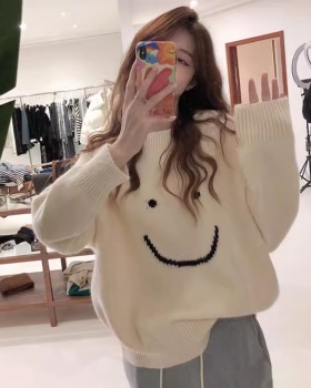 Jacquard bottoming tops inside the ride smiley sweater for women
