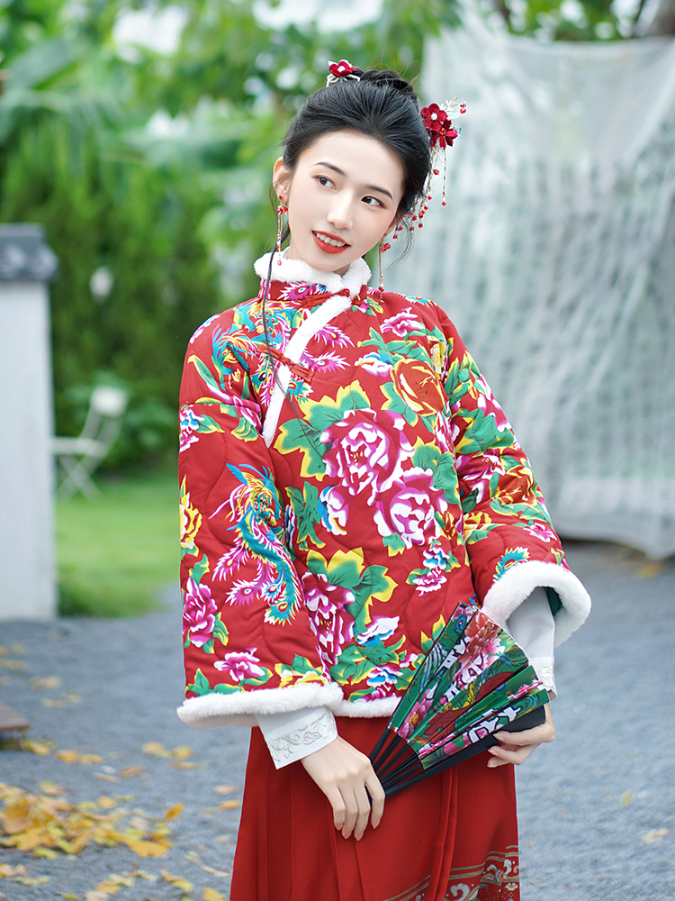 Short retro cheongsam Chinese style big flower tops