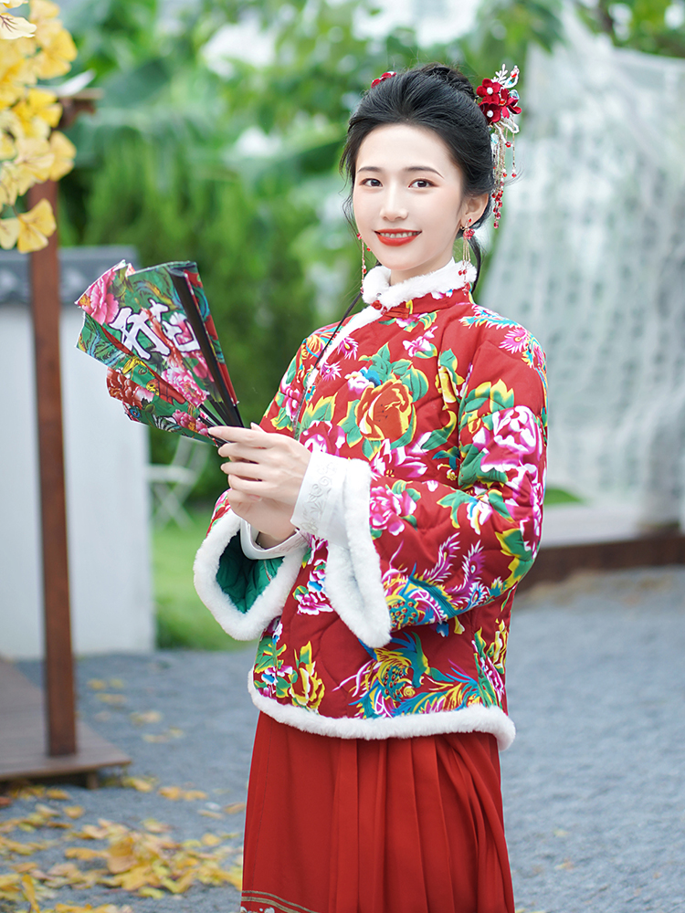Short retro cheongsam Chinese style big flower tops