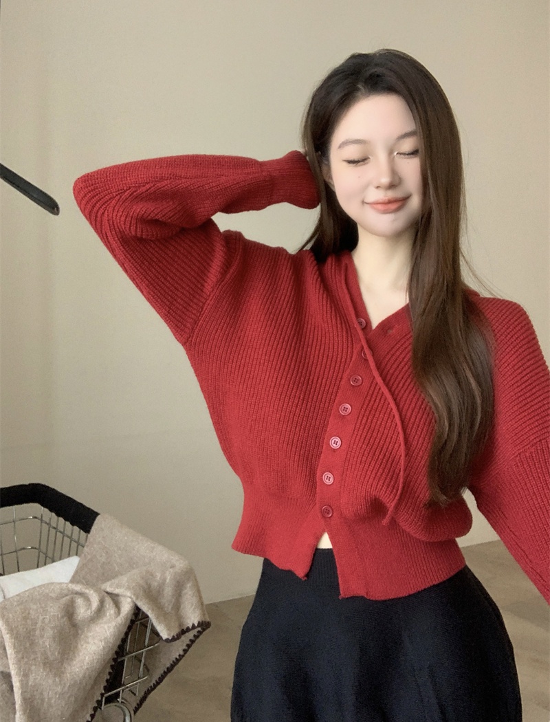 Short long sleeve sweater V-neck bottoming shirt