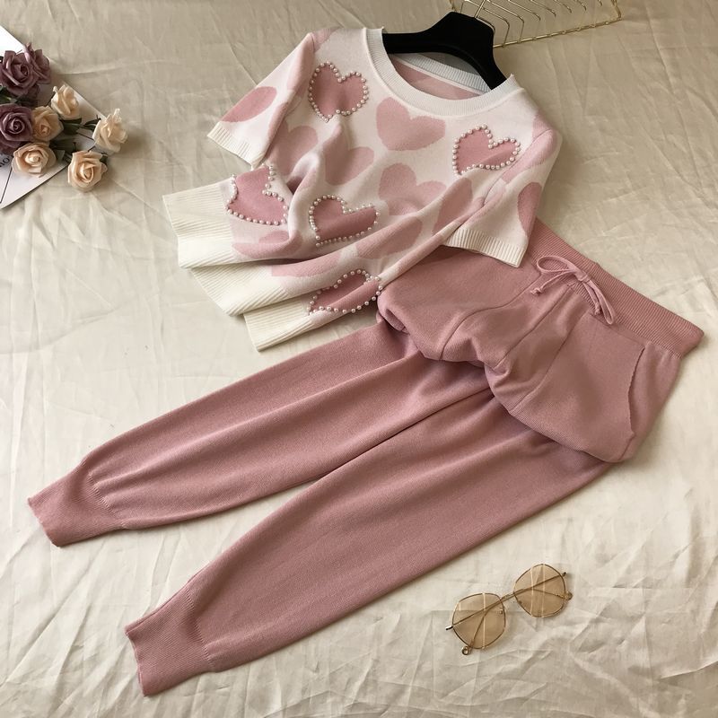 Western style fashion knitted pants 2pcs set for women
