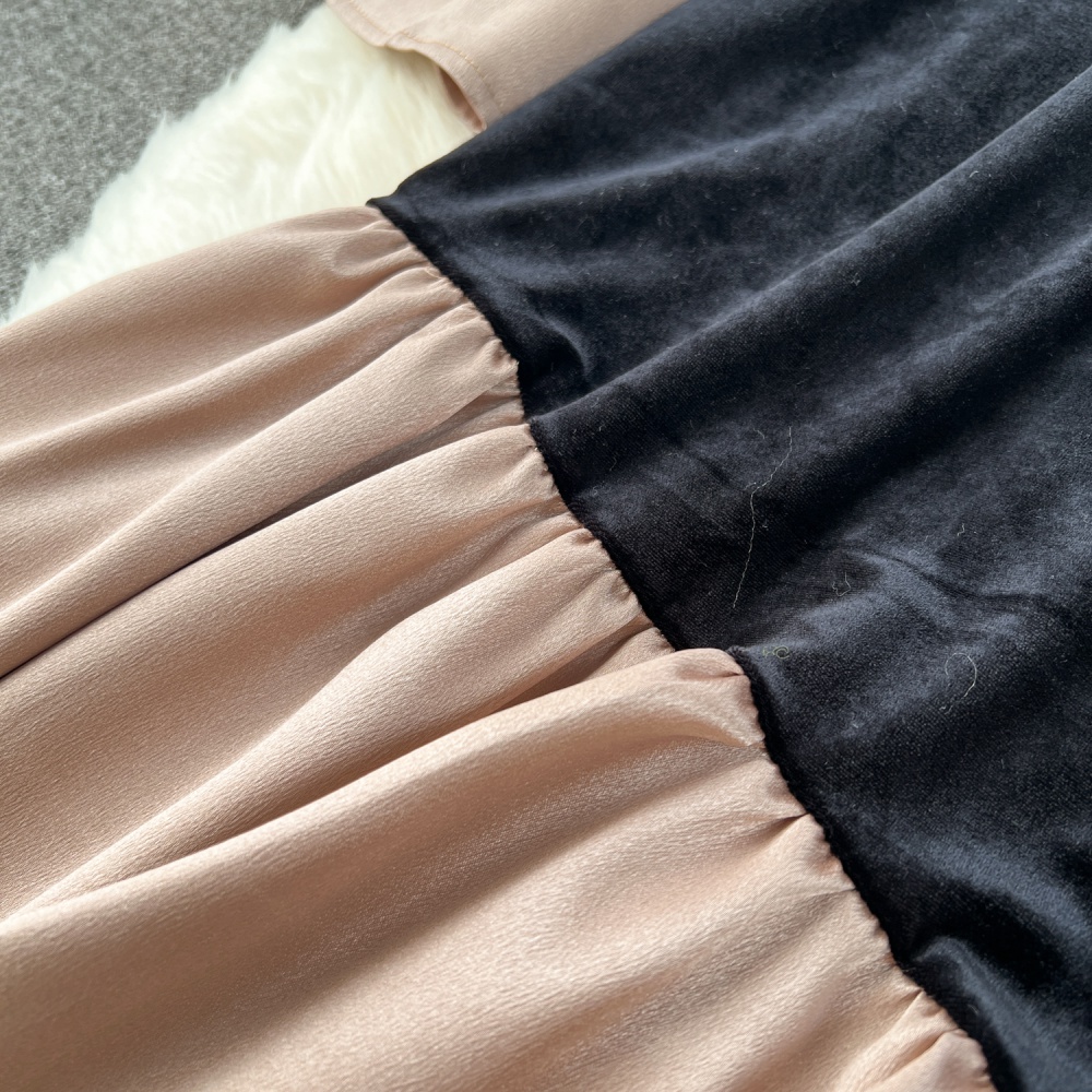Mixed colors bottoming velvet retro dress for women