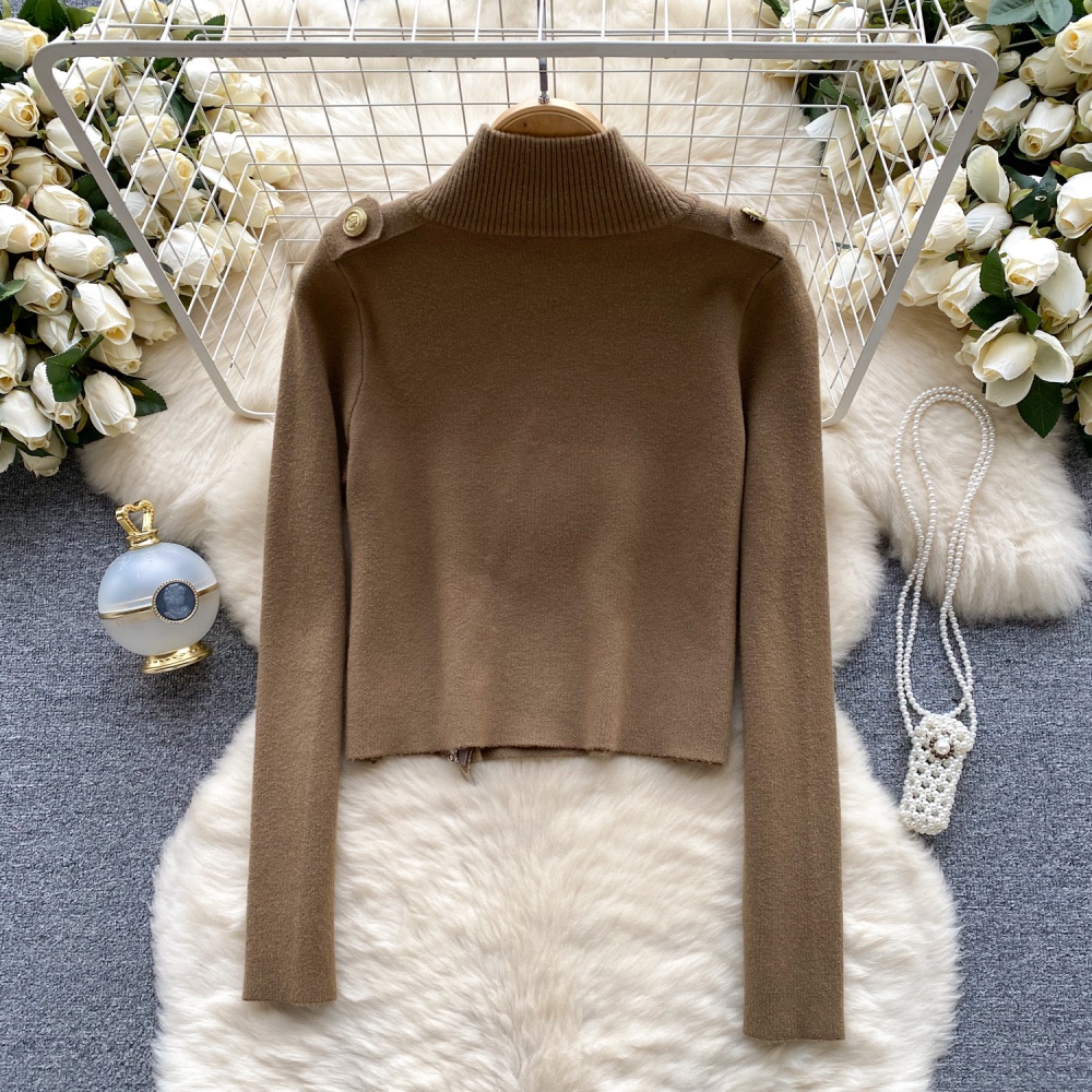 Niche long sleeve sweater simple half high collar tops