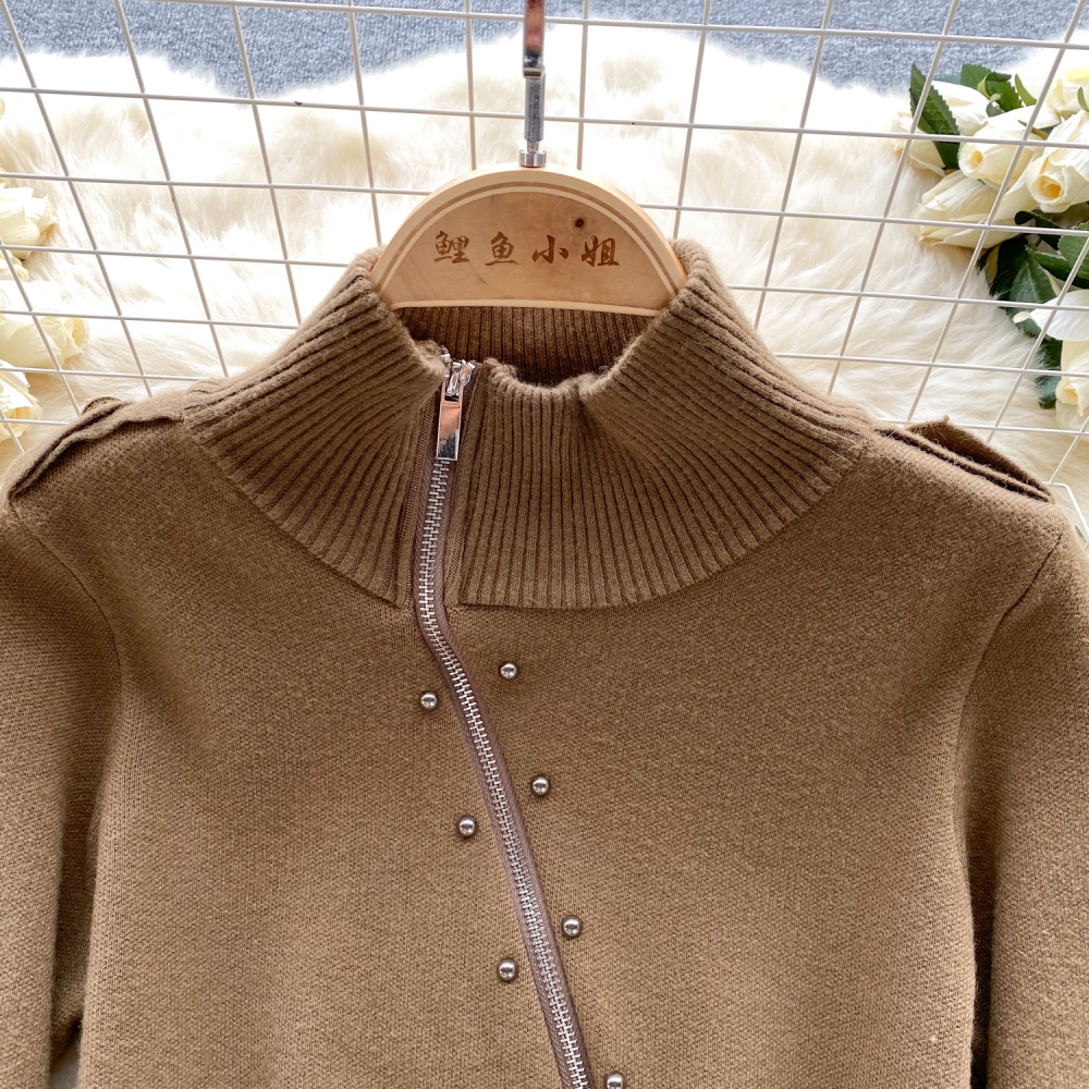 Niche long sleeve sweater simple half high collar tops