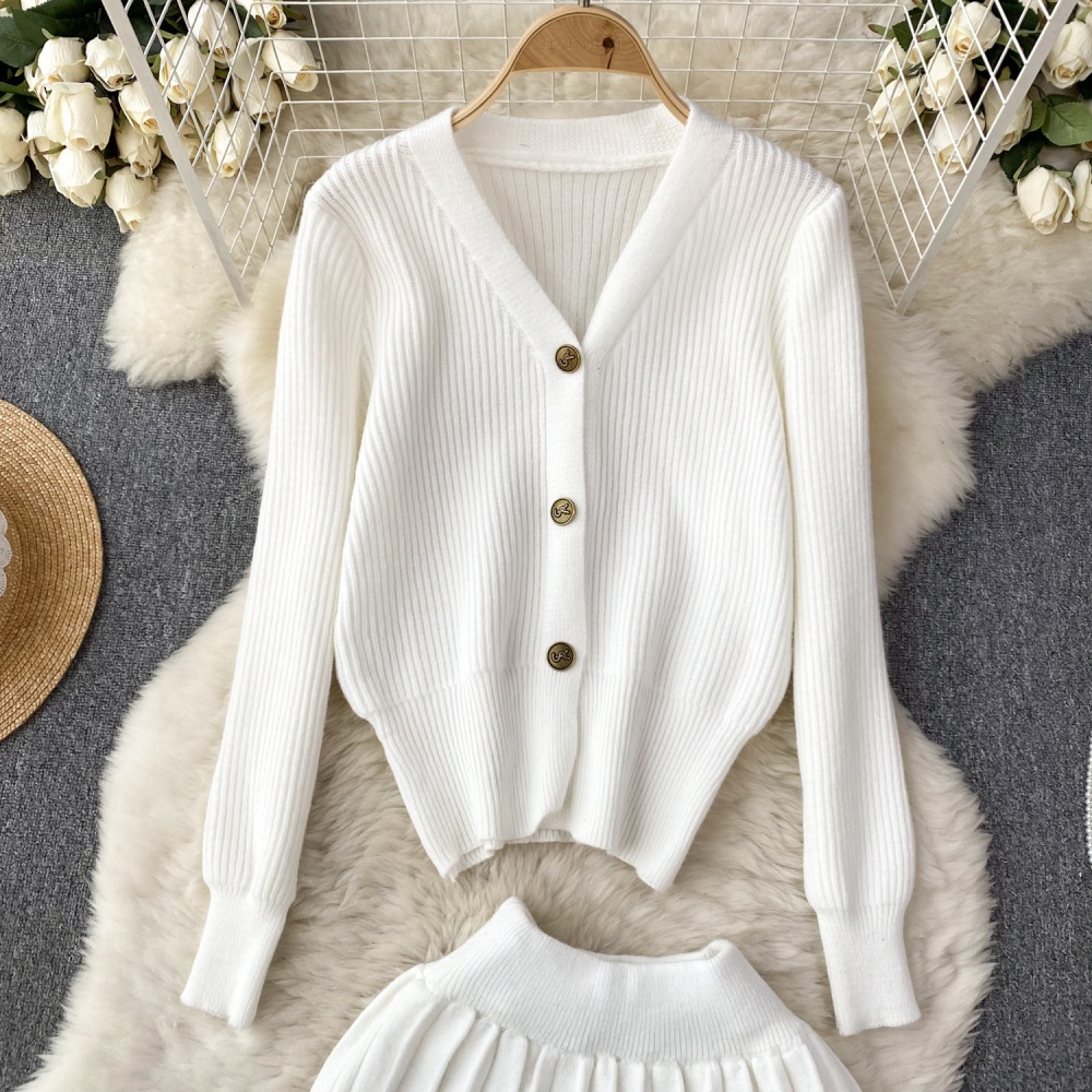 Western style small dress France style cardigan 2pcs set for women