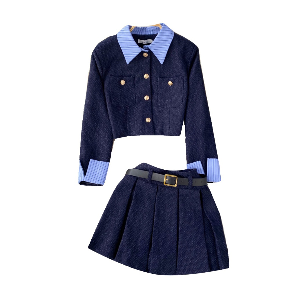 Short retro skirt college style British style coat 2pcs set