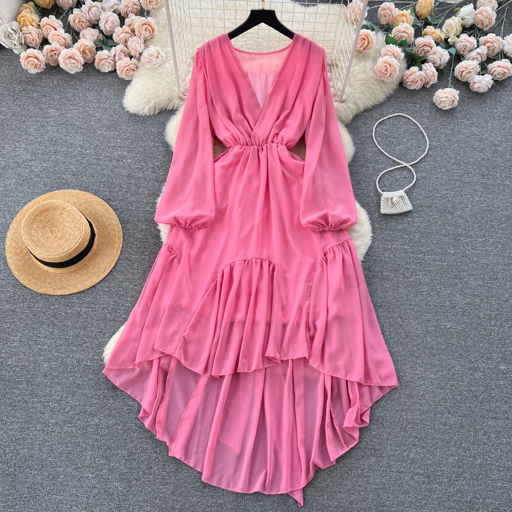 Pinched waist chiffon dress France style long dress for women