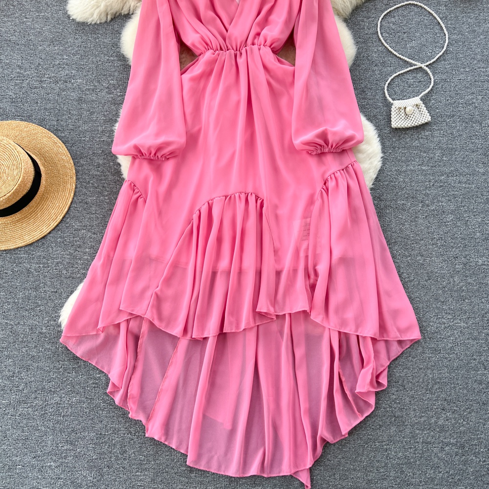 Pinched waist chiffon dress France style long dress for women