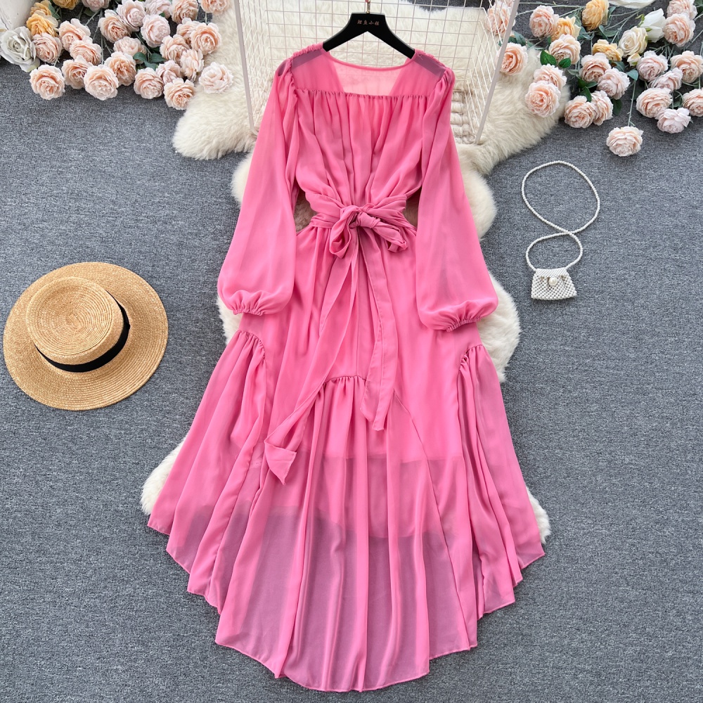 Pinched waist chiffon dress France style long dress for women