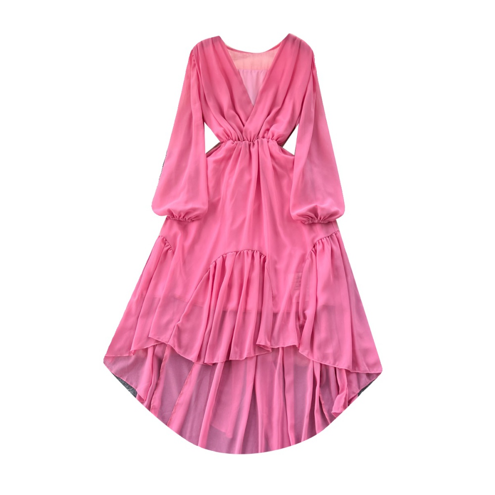 Pinched waist chiffon dress France style long dress for women