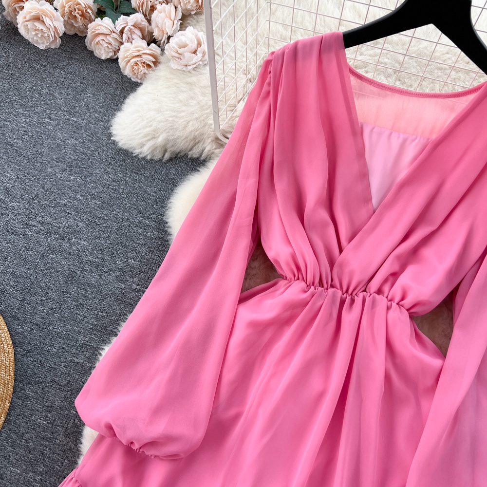 Pinched waist chiffon dress France style long dress for women