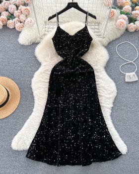 Sequins autumn and winter formal dress sling dress