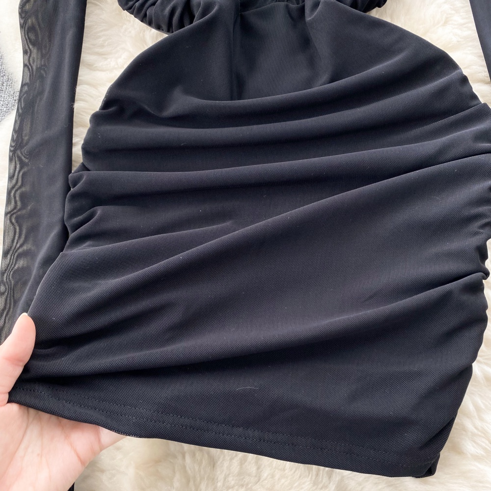 Fold niche strap dress with cuff dress for women