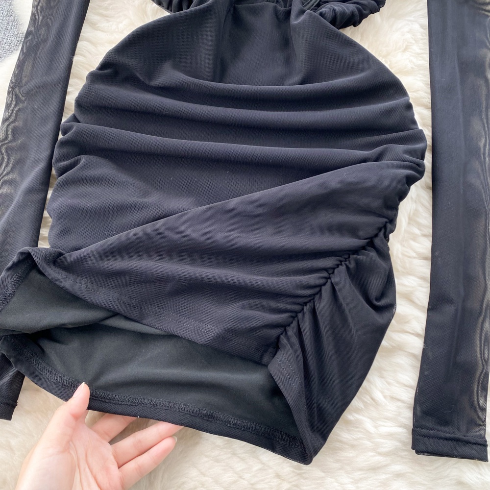 Fold niche strap dress with cuff dress for women