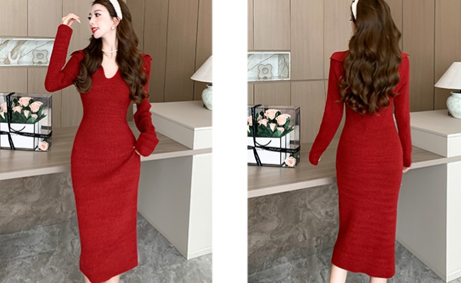 Red inside the ride long dress chanelstyle knitted dress