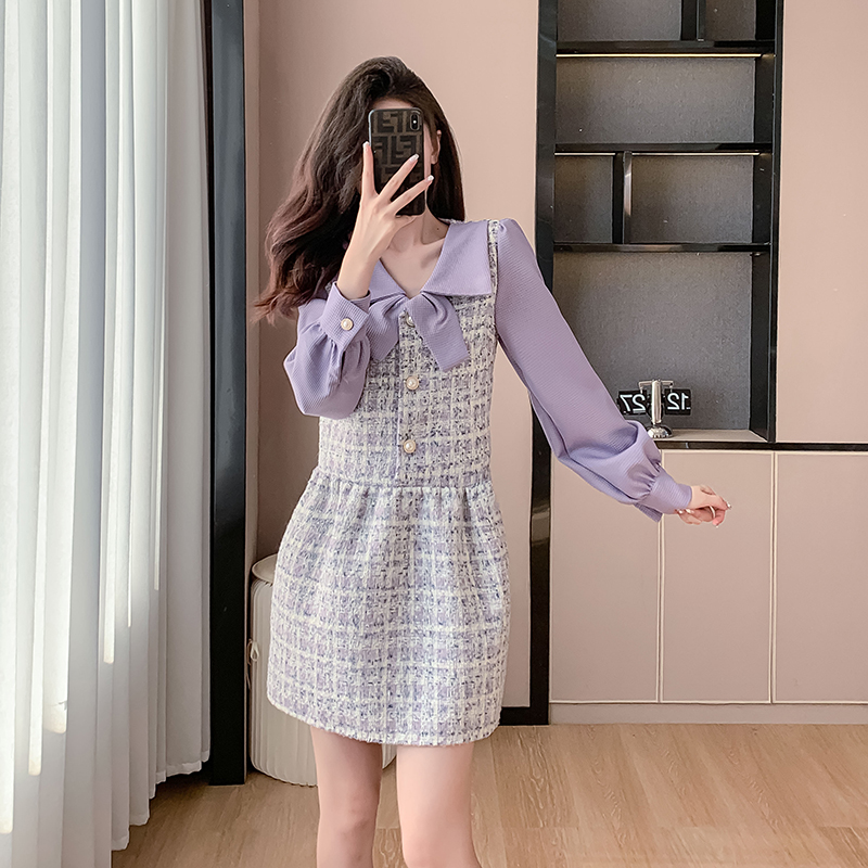 Purple chanelstyle long sleeve refinement thick dress for women