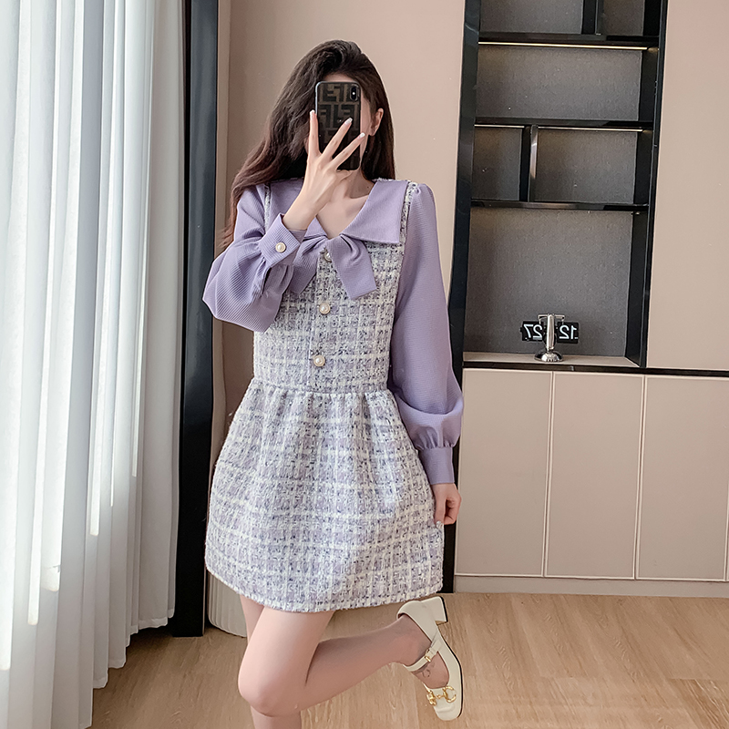 Purple chanelstyle long sleeve refinement thick dress for women