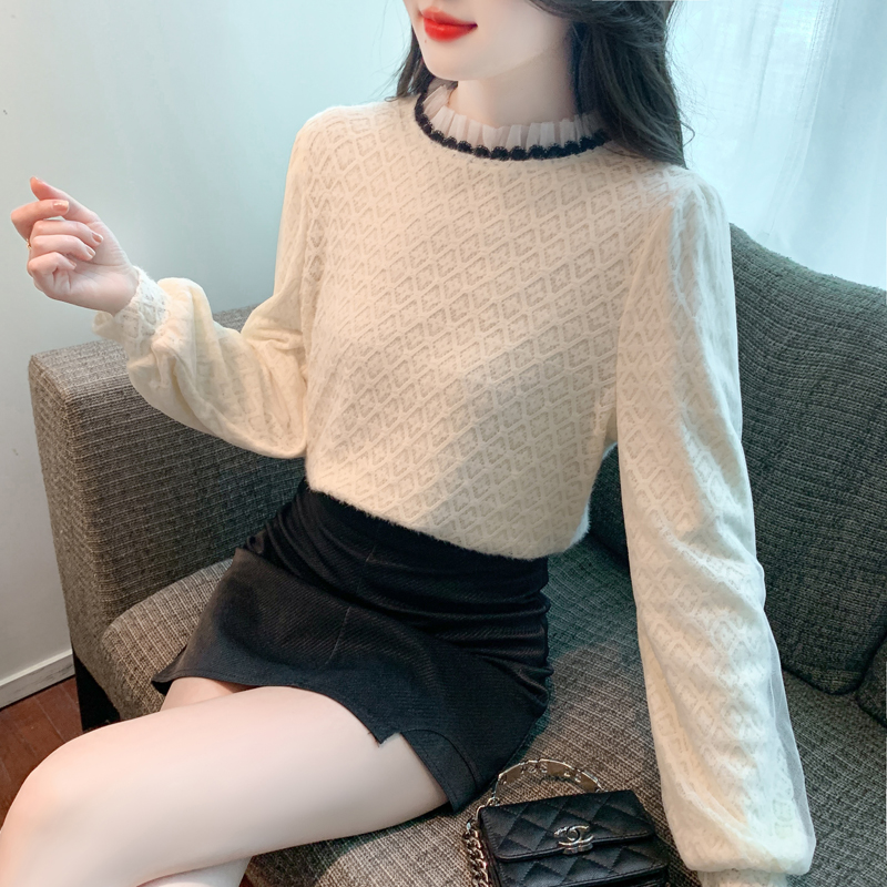 Plus velvet lace T-shirt thick bottoming shirt for women