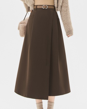 Slim A-line long dress irregular woolen skirt for women