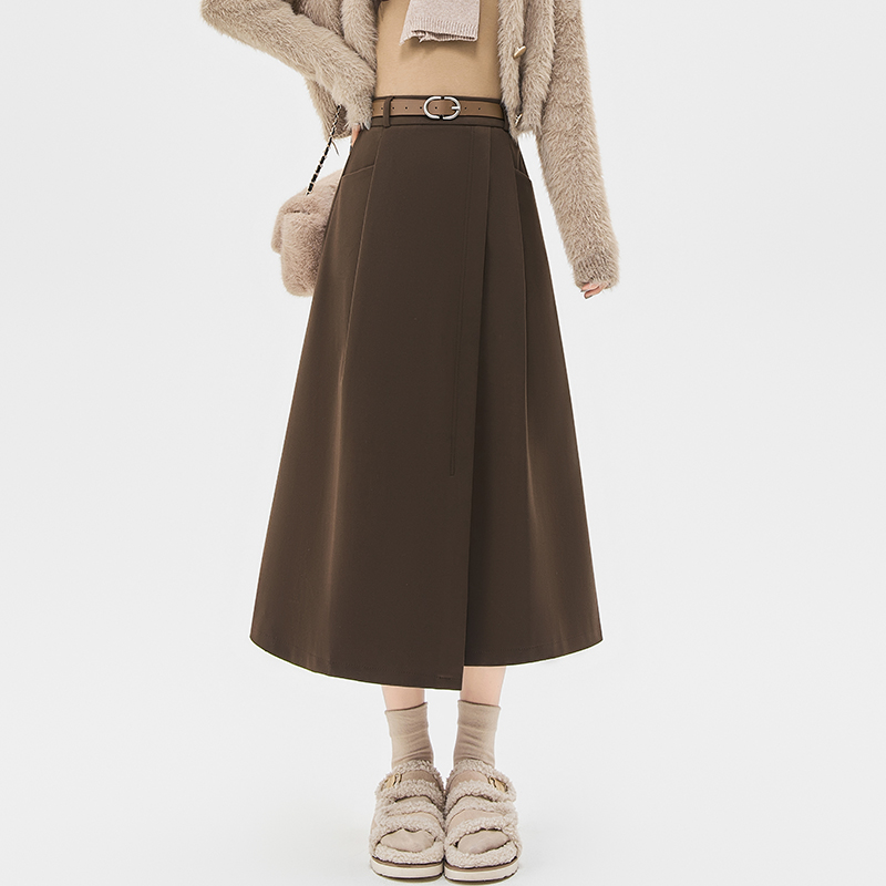 Slim A-line long dress irregular woolen skirt for women