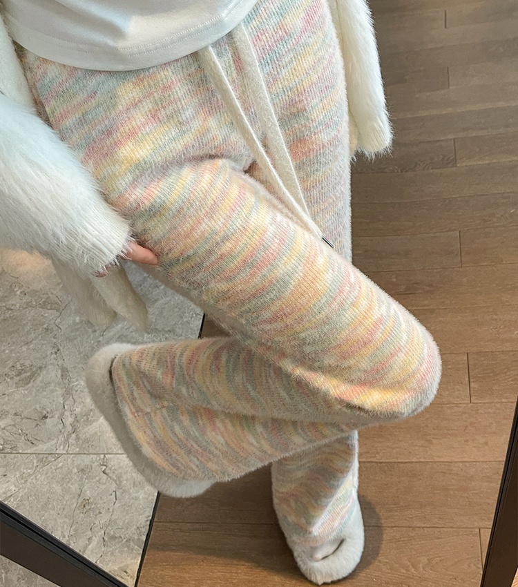 Micro speaker knitted Casual rainbow pants for women