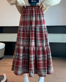 Cake A-line slim high waist woolen long skirt for women