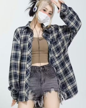Plaid autumn shirt black Western style tops for women